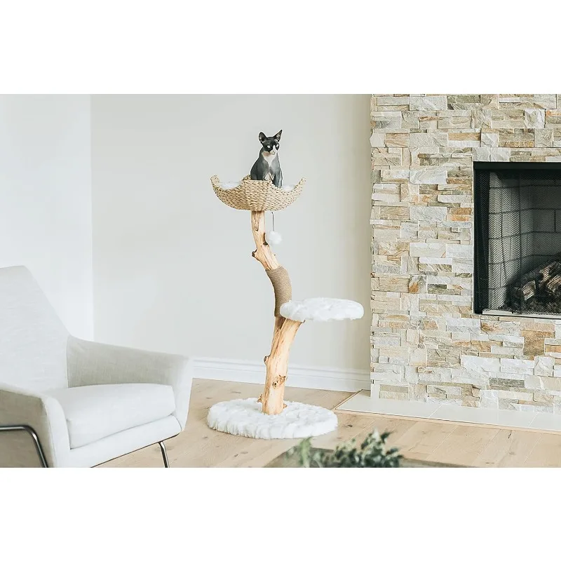 Modern Single Branch Cat Condo, Wood, Cat Lover Furniture Gift by MAU LIFESTYLE (Alpine White)