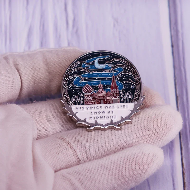 His Voice Was Like Snow At Midnight Enamel Pin Castle Moon Brooch Magical Fantasy Badge Fashion Jewelry Decor
