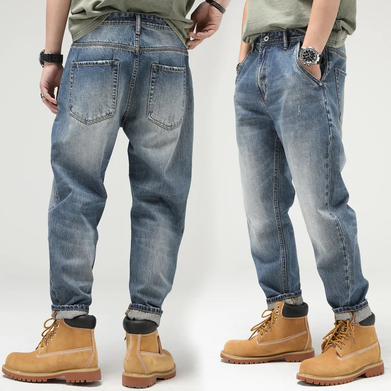 

Tide Denim Cargo Pants Fashion Casual Men's Jeans Plus Size 40 Blue Ankle-Length Trousers Male Clothing Bottoms