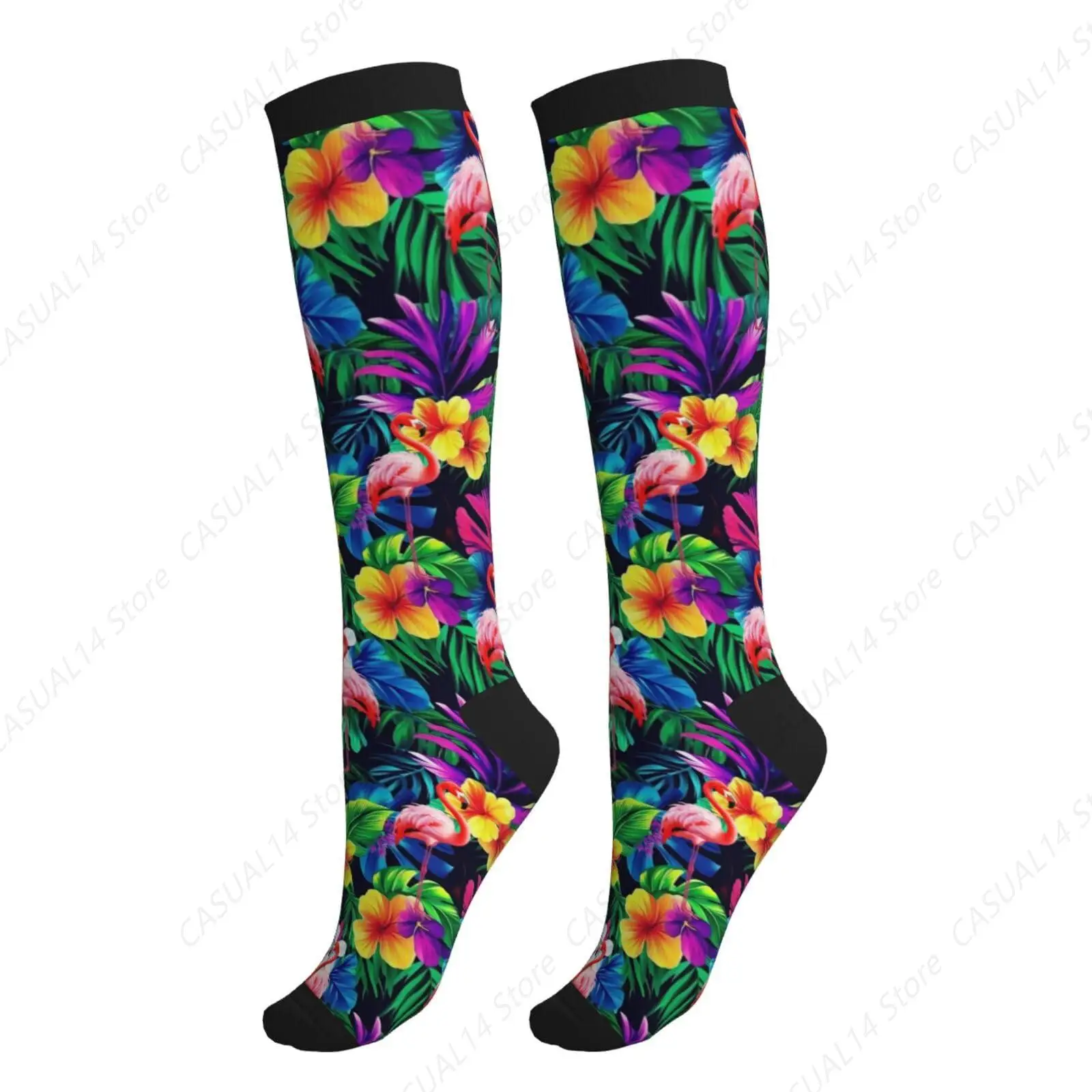 

Tropical Flamingo Compression Socks Calf Knee High Support Socks Novelty For Women Men Athletic Running Hiking Nurse