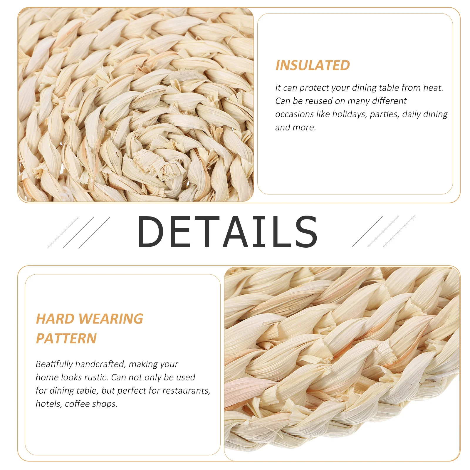 

2Pcs Natural Corn Husk Braided Mats Heat Resistant Round Woven Placemats 22cm Insulation Pad for Dining Table Braided Mat