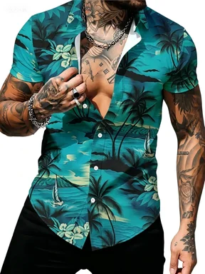 Retro Vacation Style Sailboat Themed Shirt Summer Breathable Quick Drying Beach Casual Top