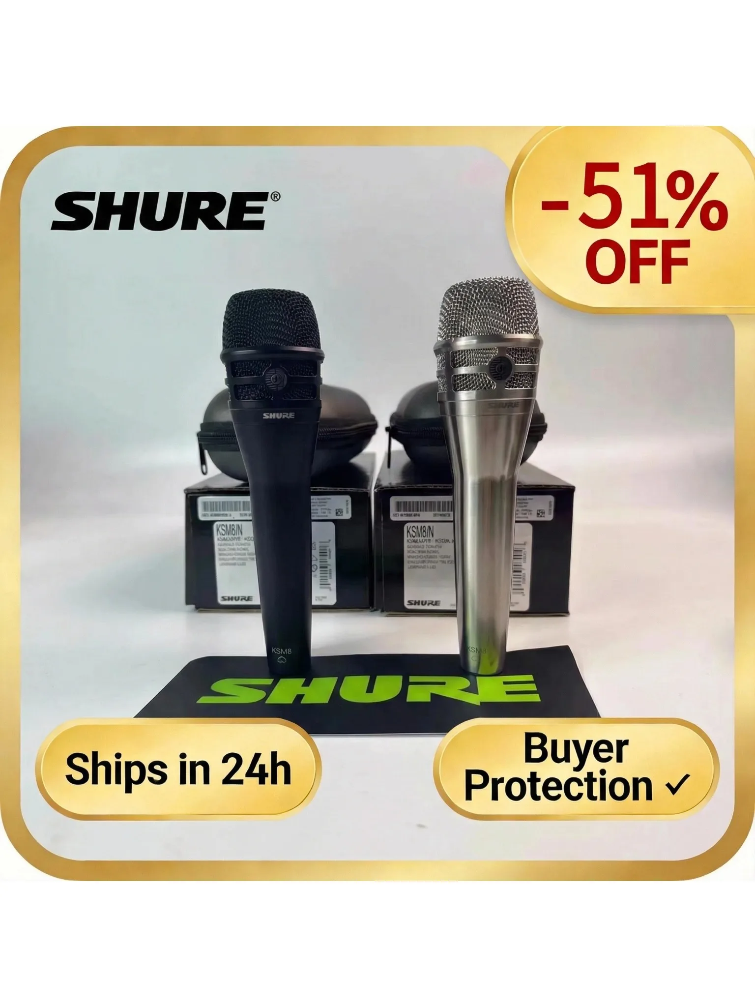 Microphone dynamique cardioïde professionnel Shure KSM8 pour chanteurs, performances sur scène, karaoké, microphone filaire 3