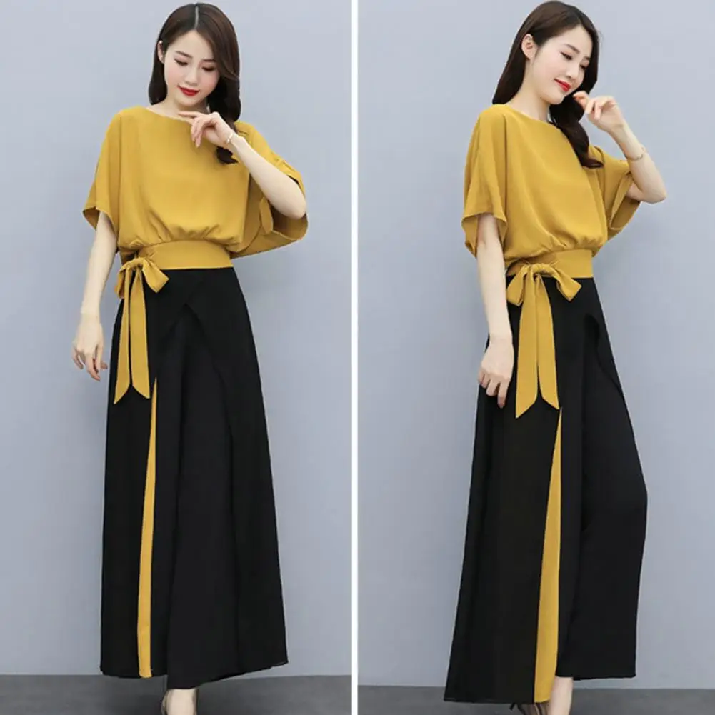 Attractive Women Pants Set  Breathable Friendly to Skin Wide Leg Pants  Shirt Trousers Women Two-piece Set