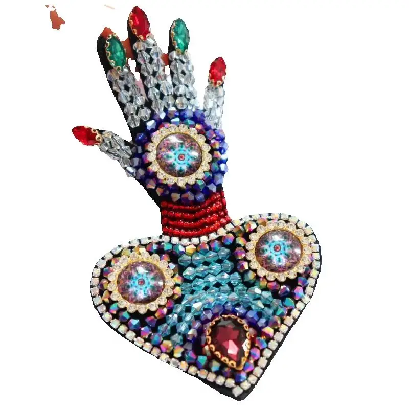 Handmade Beading Love Hand Cloth Stickers DIY Brooches Clothing Decoration Accessory Clothes Hole Patches