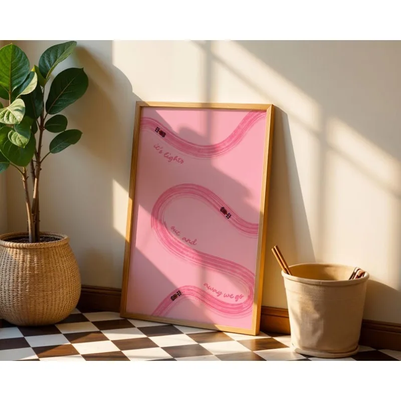 1 Stück Modernes Monochromes Rosa Rennwagen-Leinwandposter, Ungerahmtes Minimalistisches Retro-Wandkunstposter für Wohnzimmerdekoration und Rennsport-Geschenk