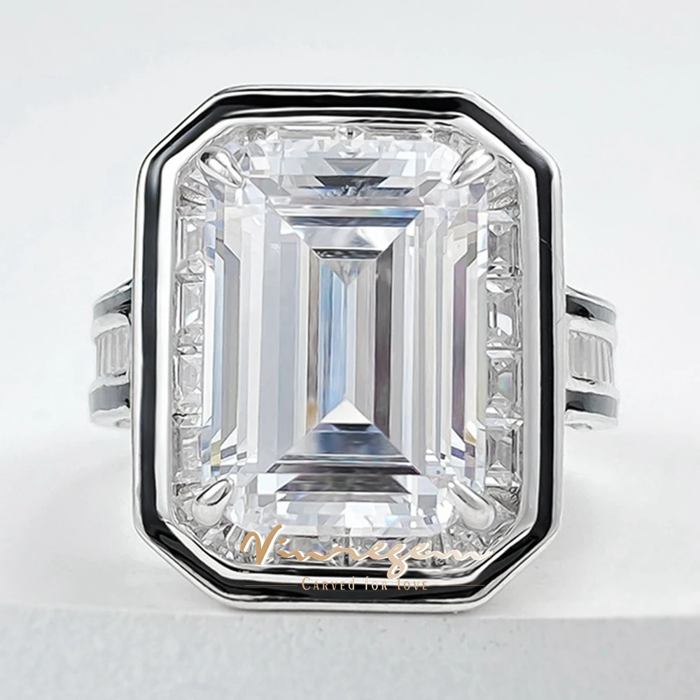 

Vinregem 10*14 MM Emerald Cut Lab Sapphire High Carbon Diamond Gems Ring 100% 925 Sterling Silver Fine Jewelry Anniversary Gifts