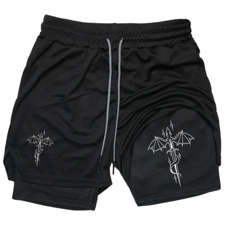 

Cool Pattern Print Men's 2-in-1 Shorts Training Fitness Summer Phone Pocket Workout Sportswear Quick-Dry Jogging Gym Shorts