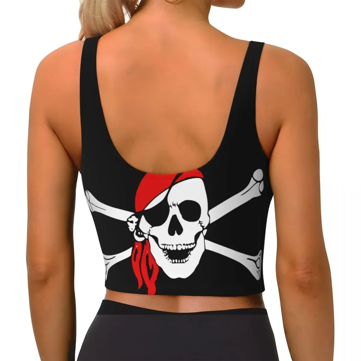 سترة يوجا للنساء للصالة الرياضية قطع علوية قصيرة بعلم القراصنة ملابس الشارع الشهير قميص بدون أكمام يسمح بالتهوية للسيدات