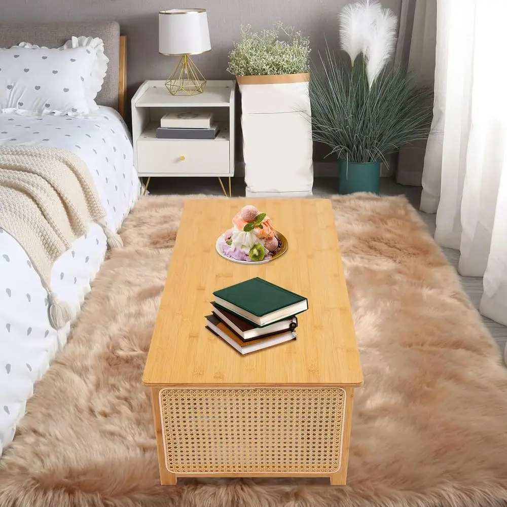loor Table Coee Table, Bamboo olding Low Tables Portable Dining Table w/Smooth Surace, oldable Prayer Desk Imitation Rattan urni
