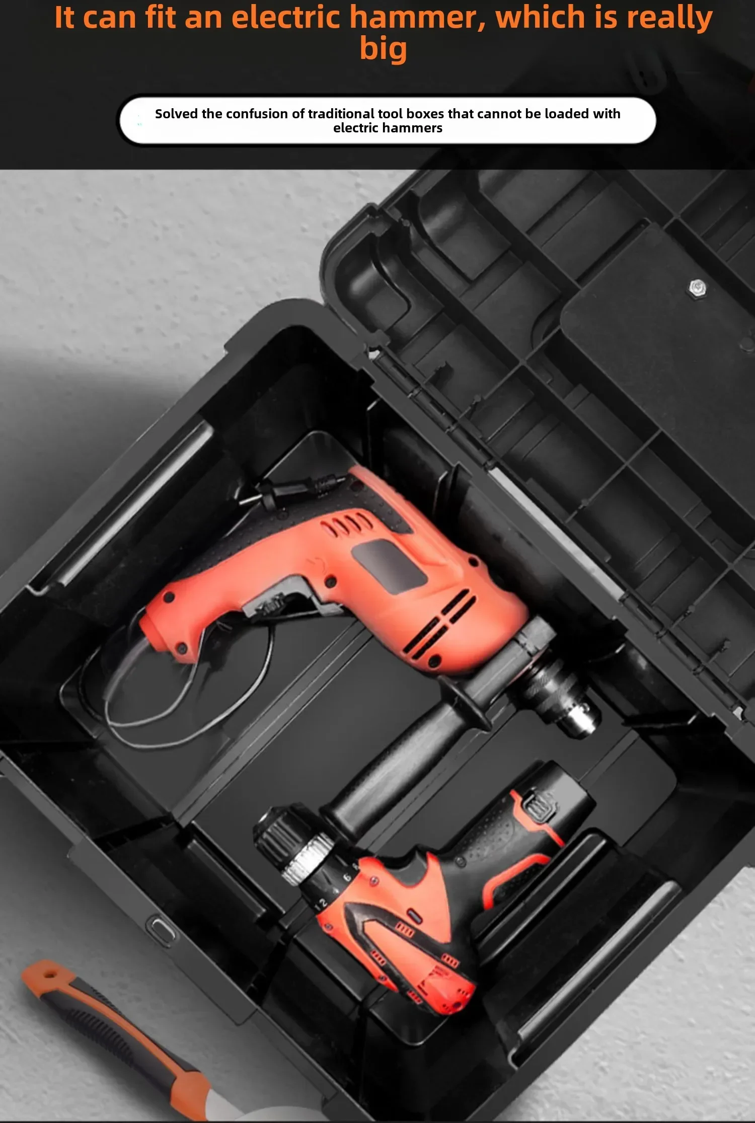 صندوق أدوات كبير جدًا للاستخدام المنزلي والمهني - صندوق أدوات فولاذي وبلاستيكي عالي التحمل مع قفل ومفتاح #6