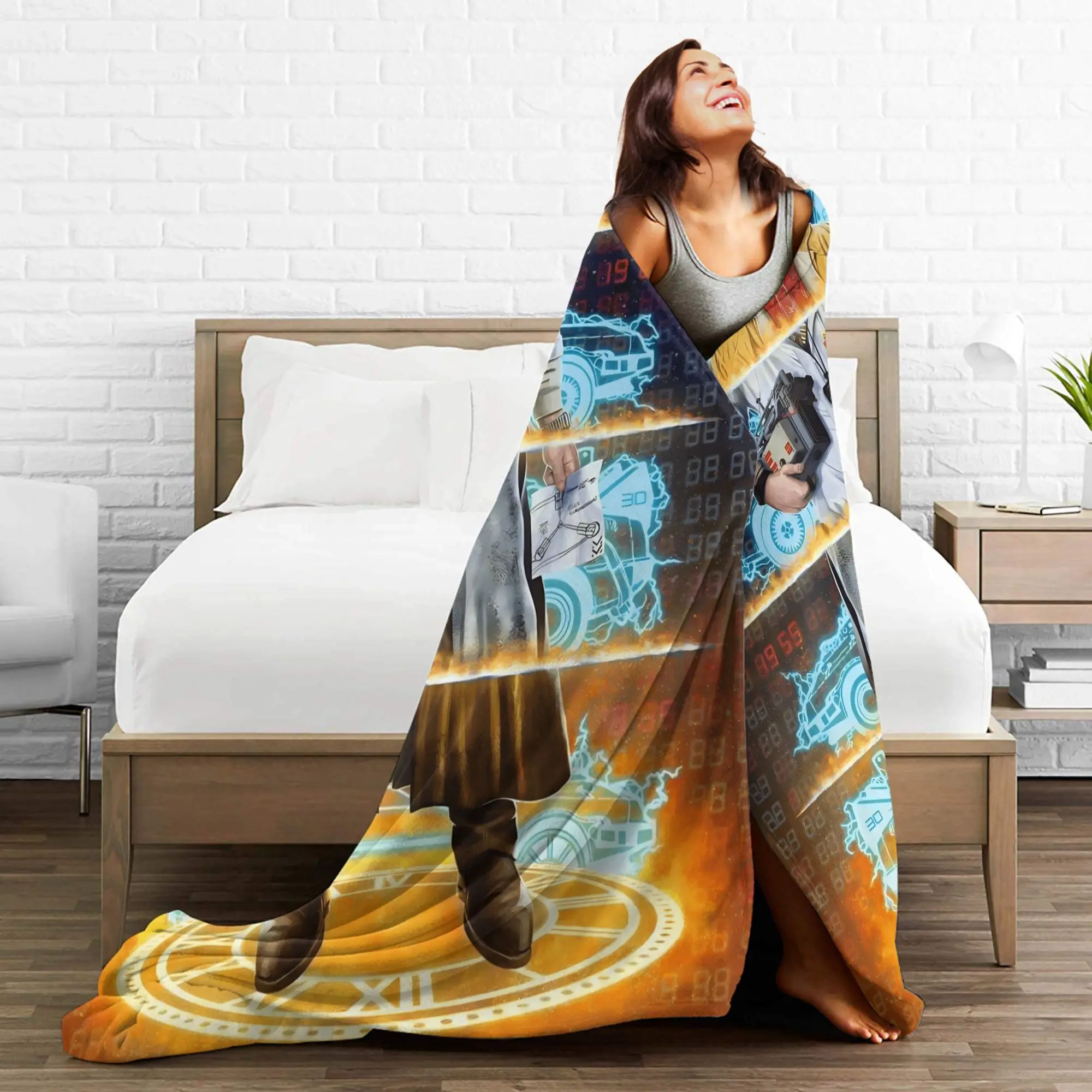 Emmett Doc العودة إلى المستقبل الفانيلا بطانية لينة الدافئة رمي بطانية للسفر في الهواء الطلق طباعة المفرش غطاء سرير أريكة