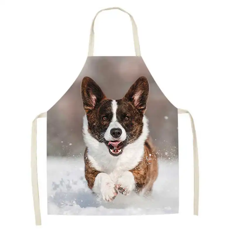 Cute cute dog Print apron Kitchen  Linen Sleeveless Home Cleaning Stain  Cooking Baking Accessories 47X38CM 68X55CM