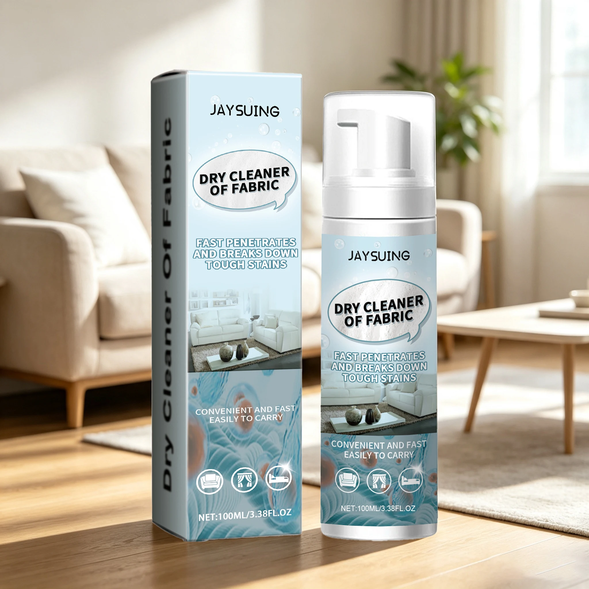 100ML Fabric Bubble Cleaner Fast Break Down Stubborn Stains Dissolve Dirts Remove Odors Water-free Mild Multipurpose Cleaner