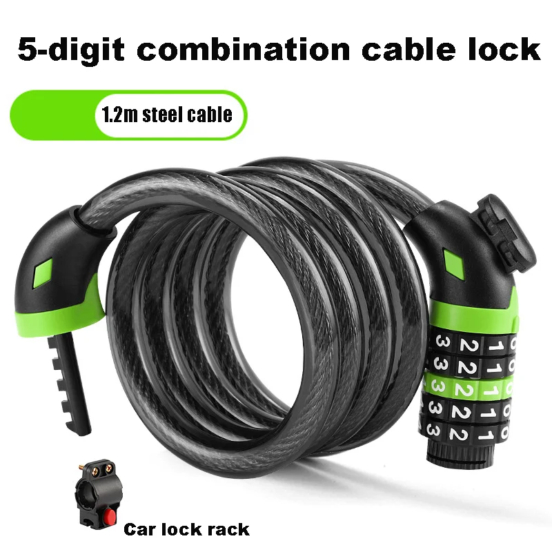 

Велосипедный замок, 5-значный код, 4 фута/1,2 м, противоугонный замок, стальной трос безопасности для велосипеда, велосипедный замок, аксессуары для велосипеда