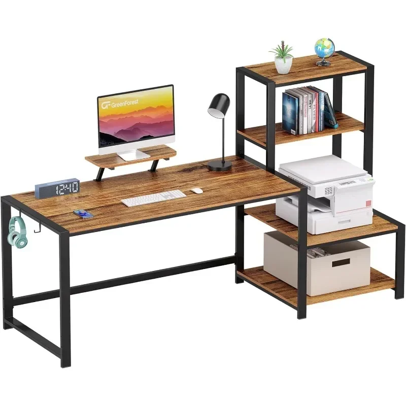 

Computer Desk 67 inch with Storage Printer Shelf Reversible Home Office Desk Large Study Writing Table with Movable MonitorStand