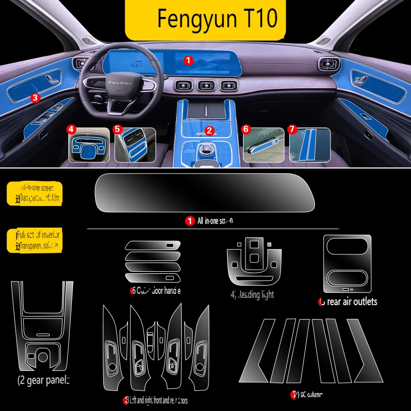 Tpu Transparent Film for Chery Fengyun T10 Car Interior Sticker Console Dashboard Screen Protection Film Car Decor Accessories