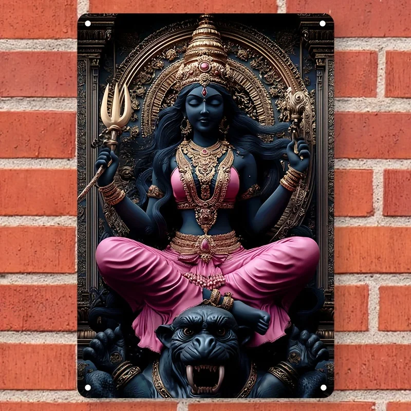 

Contemporary Aluminum Wall Hanging Sign, Religious Kali Goddess Theme Metal Art Plaque, Multipurpose Decor for Home, Living Room