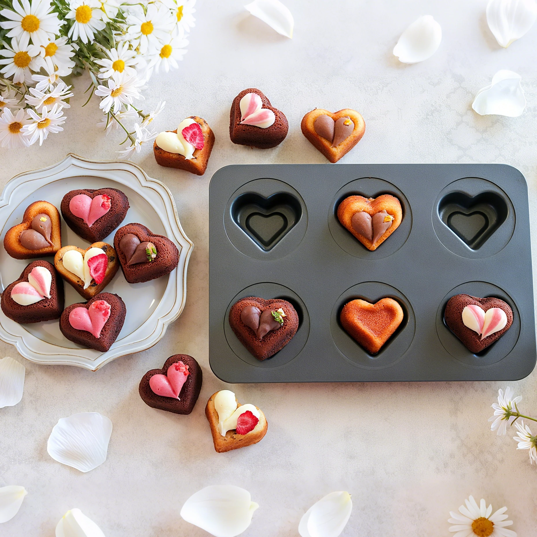 

6-Cavity Heart-shaped Cake Baking Pan Candy Madeleine Mold Non-Stick Carbon Steel Financier Cake Mold Shell Shaped Baking Mold
