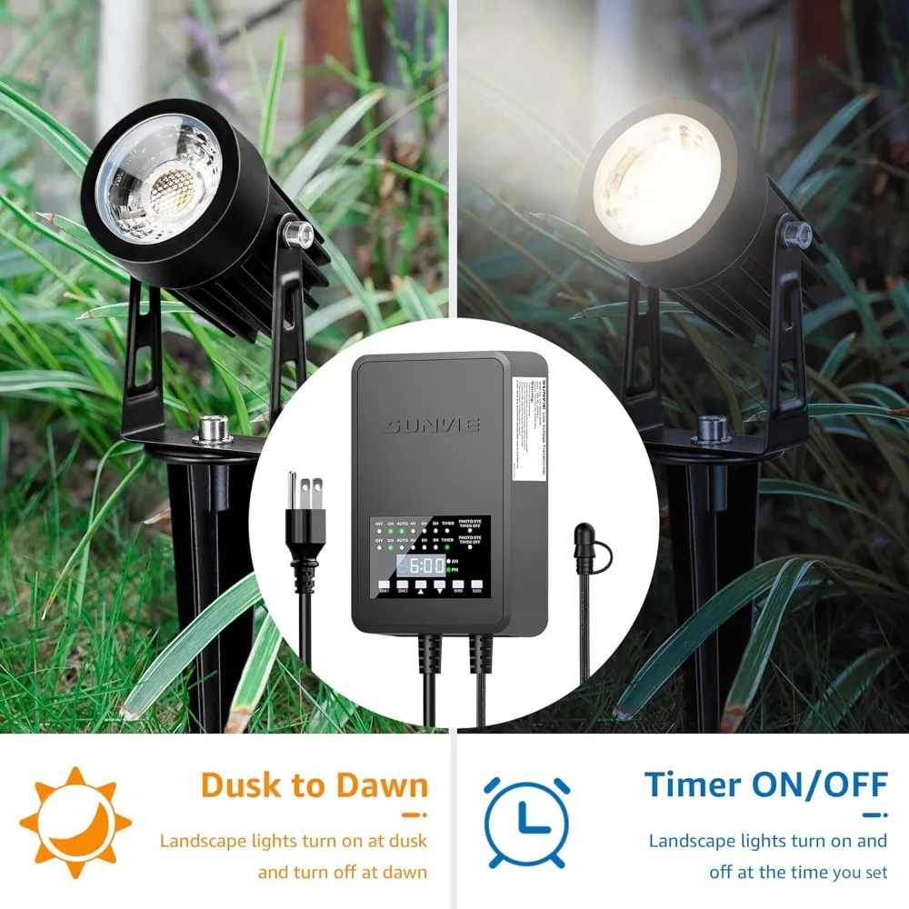 

300W Low Voltage Landscape Transformer with 2 Independent Control Output and Photocell Sensor 120V AC