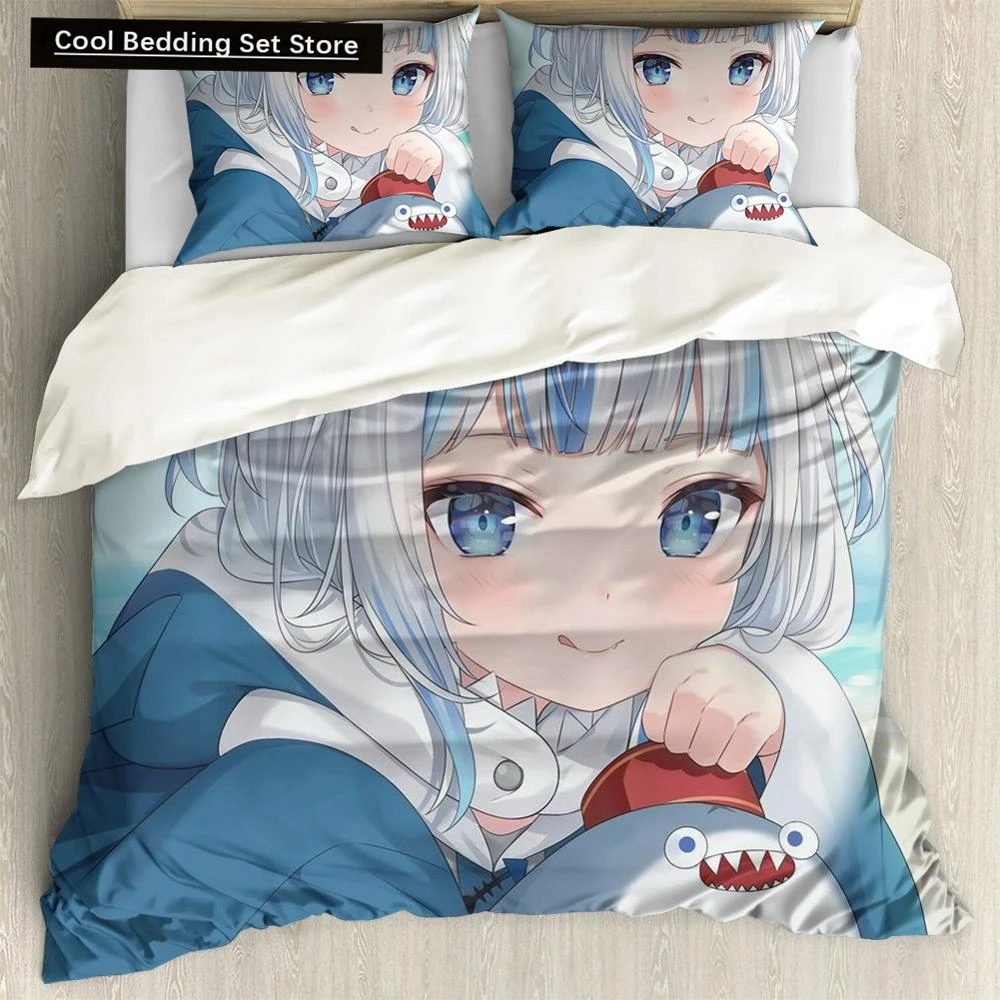 

Anime Hololive EN Gawr Gura 3D Printed 2/3PCS Bedding Set Duvet Covers Pillowcases Comforter Bedding Set Bedclothes Bed Linen