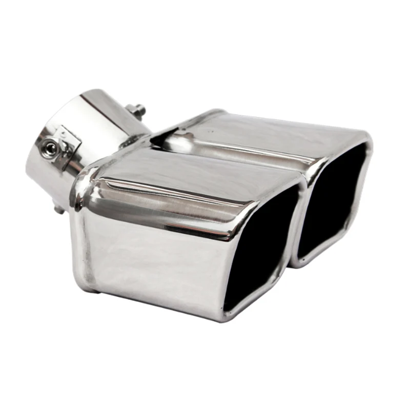 1 PCS Silver/Black Car Dual Exhaust Tip Square Outlet Exhaust Pipe Universal Stainless Steel Exhaust Muffler Inlet 2.5\