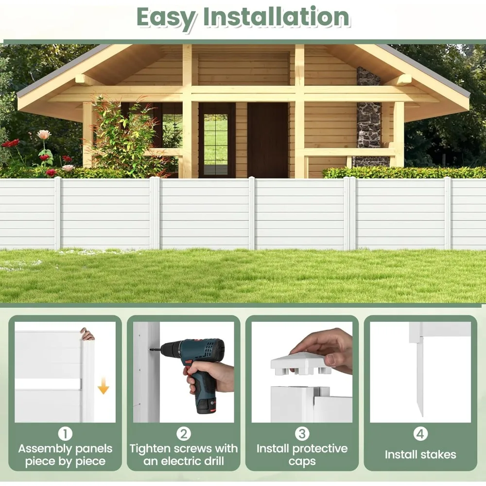 エアコンフェンス 2パネル - 幅48インチ x 高さ36インチ 屋外プライバシースクリーン ゴミ箱囲い 3本の杭付き、PVCビニール製