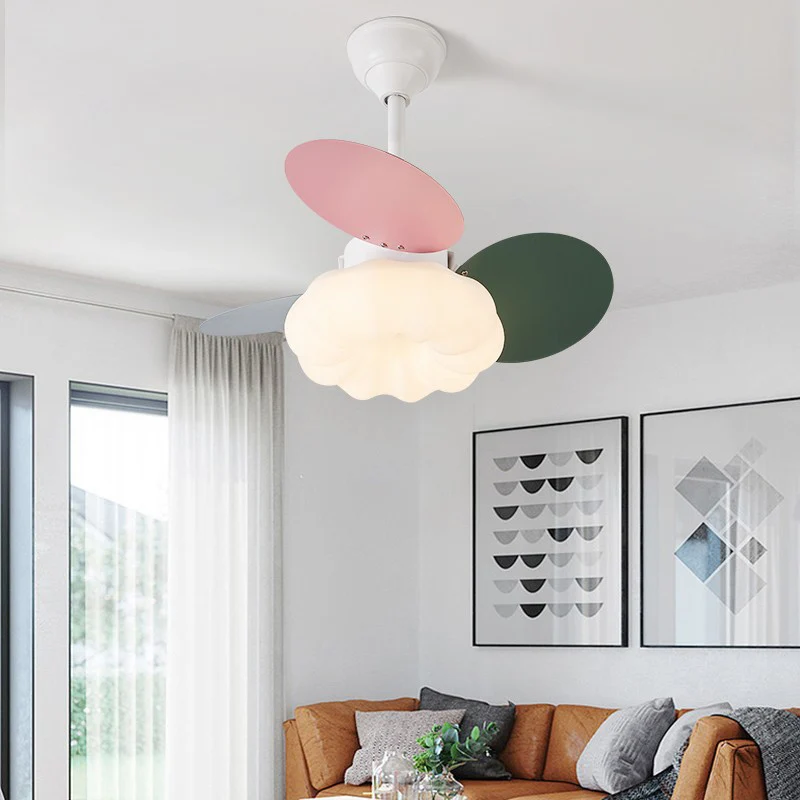 

Kids Children Bedroom Fan Lamp Minimalist Cream Style Pendant Fan with LED Lights Simple Bedroom Ceiling Fan