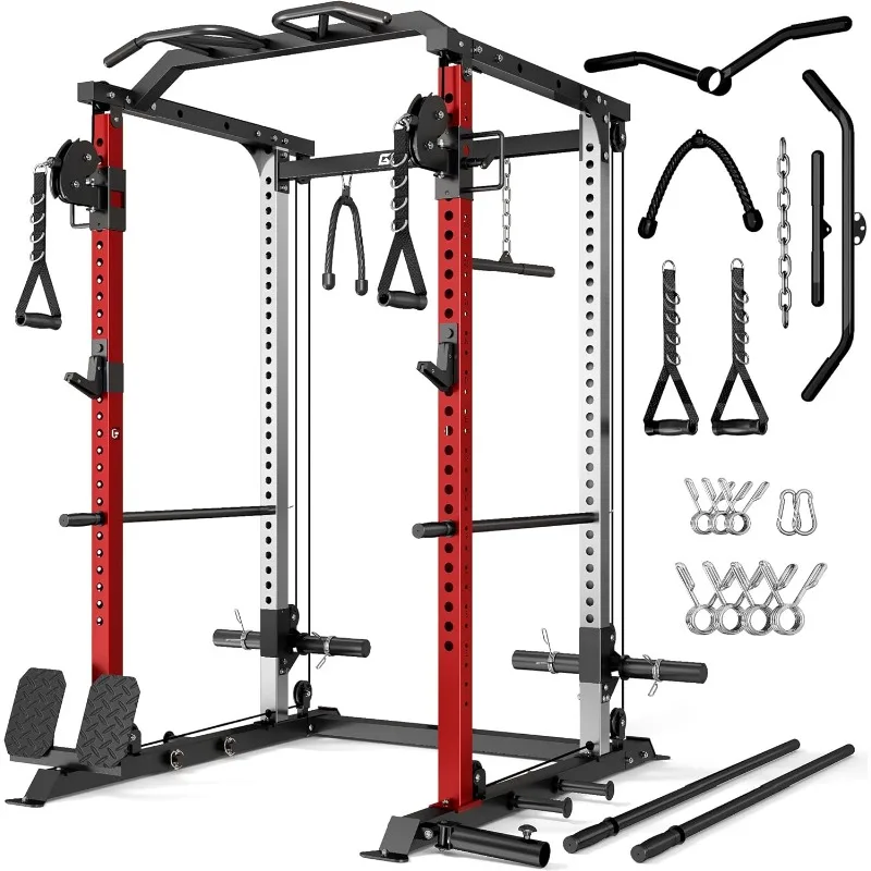 DP01 Power Cage, 2000LBS Squat Rack withCable Crossover and Dual Independent Pulley System, Full Cage for Full Body Training