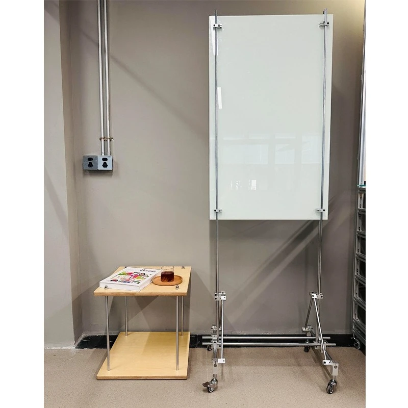 Mobile optical axis easel office meeting teaching stand creative glass whiteboard poster stand with wheel