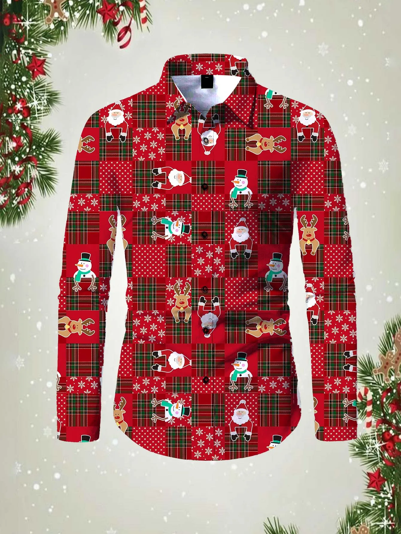 Funny Christmas Reindeer Men's Long Sleeve Shirt Daily Fashion New Snowman Lapel Men's Street Christmas  Party Long Sleeve Tops