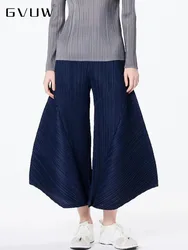 GVUW Pleated Wide Leg Pants Elastic Waist Solid Color Casual Versatile Loose Elastic Waist New 2024 Female Trousers 17G7129