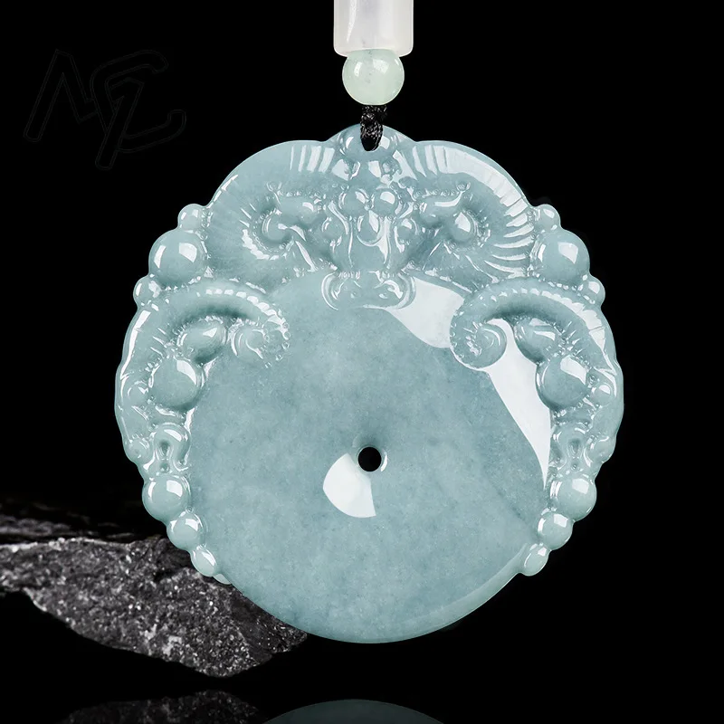 Real Natural Blue Water Jade Three Sheep Pendant Necklace Carved Charm Jadeite Jewelry Fashion Amulet Gifts for Men Women