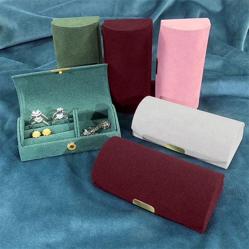 Solid color Portable Jewelry Storage Box New Exquisite Travel Jewelry Bag Suede surface Jewelry Box Organizer