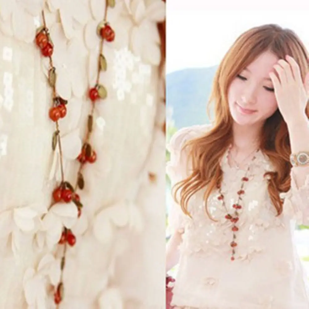 New Retro Chain Necklace Red Sweater Red Berries Beautiful Chain Jewelry Decorations Women Girls