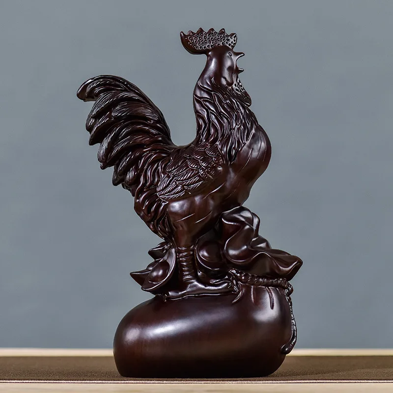 Ebony Solid Wood 12 Symbolic Animals Rooster Decoration Retro Wood Crafts Carving Creative Home Living Room Chinese Gift