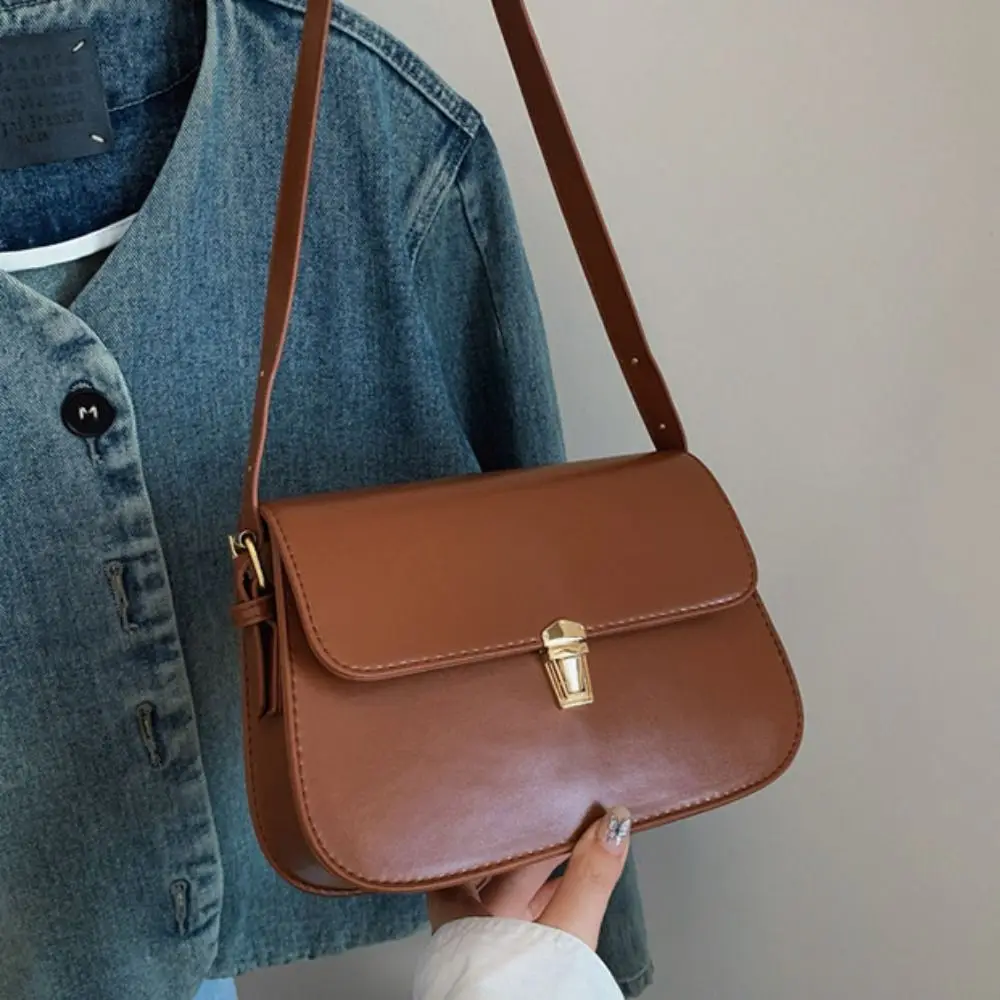 

Модная винтажная сумка на плечо с пряжкой из искусственной кожи для отдыха в стиле ретро, регулируемая однотонная женская сумка подмышками на каждый день