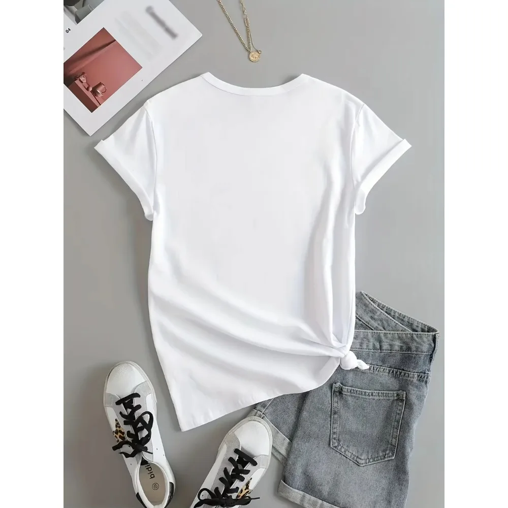 Women's Casual Cat & Book Graphic Print T-Shirt - 