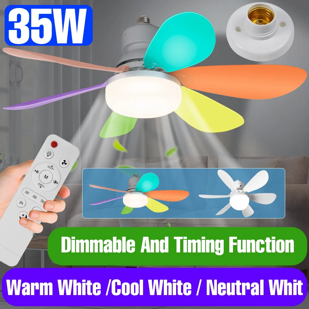 35W LED Household Ceiling Fan Light  6Blades E27 Indoor Silent Fan Lamp Chandelier 110V/220V For Bedroom Classroom Living Room