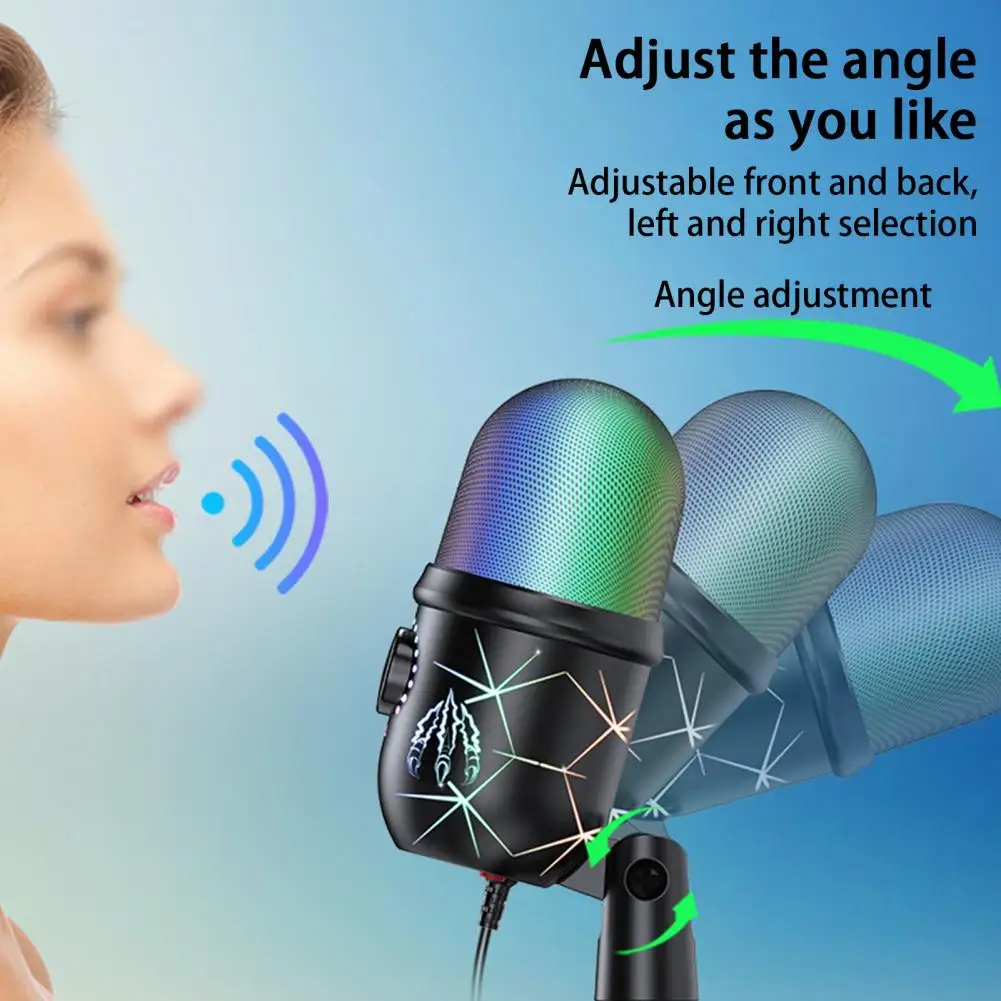 1 Set Microphone Plug And Play Real-time Monitor One-click Noise Reduction RGB Light Effect HD-compatible Recording Live Streami