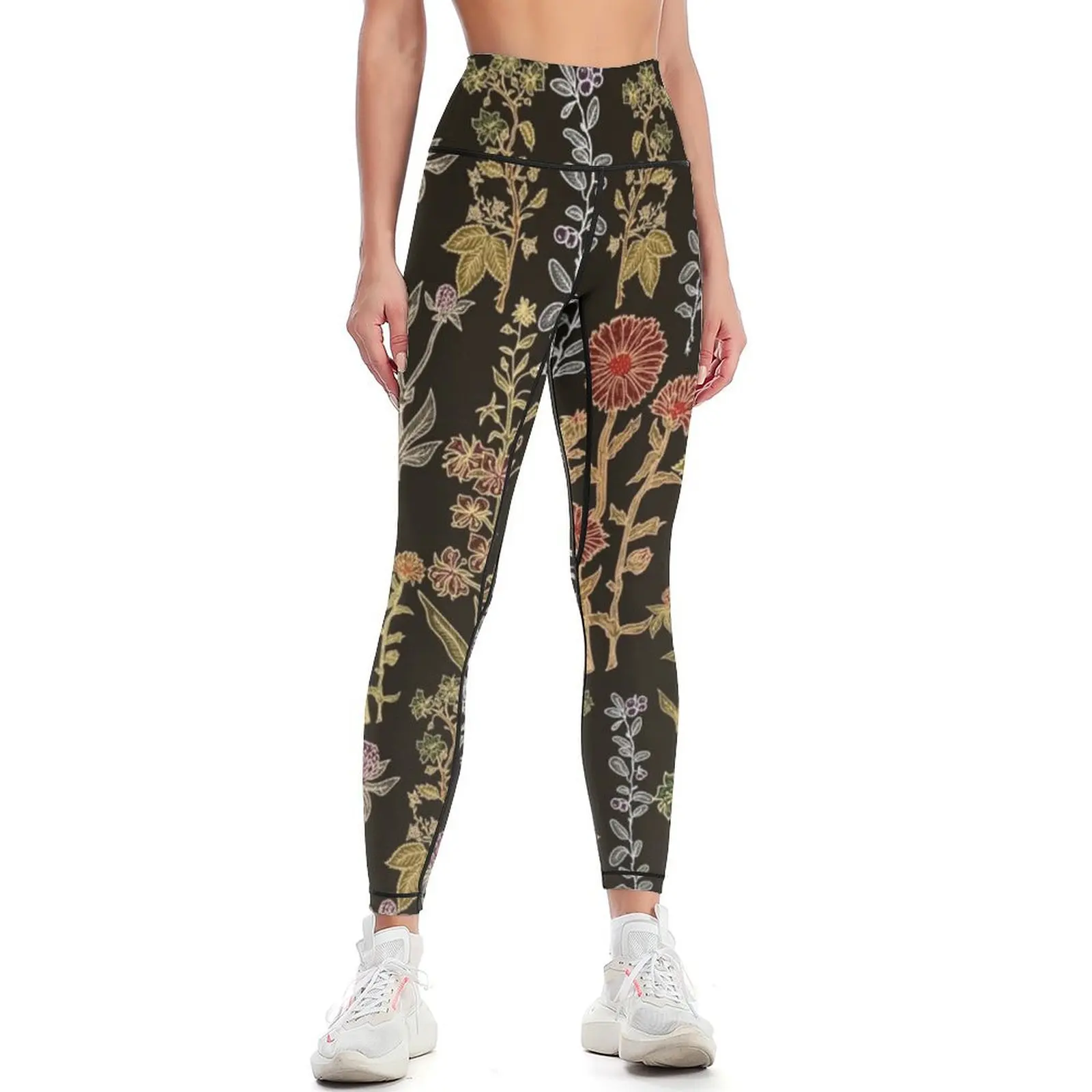 Plants on black Leggings gym womans sport set sport pants Womens Leggings