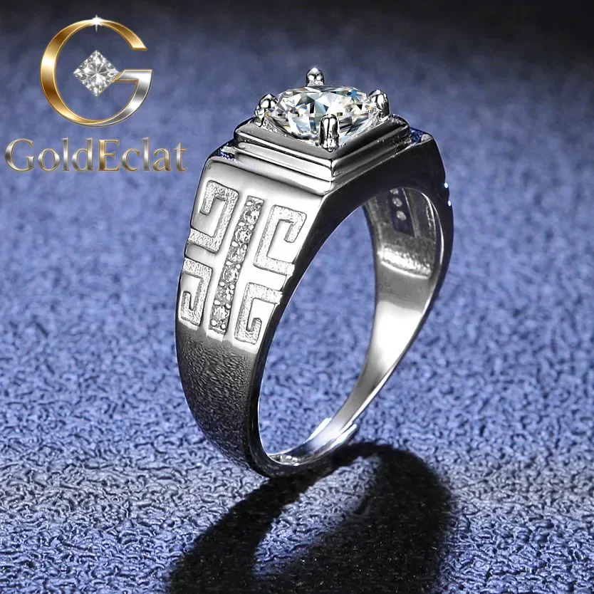 

GoldEclat High - End Certified 1CT Moissanite Diamond Men's Pt950 Wedding Ring for Birthday Celebrations