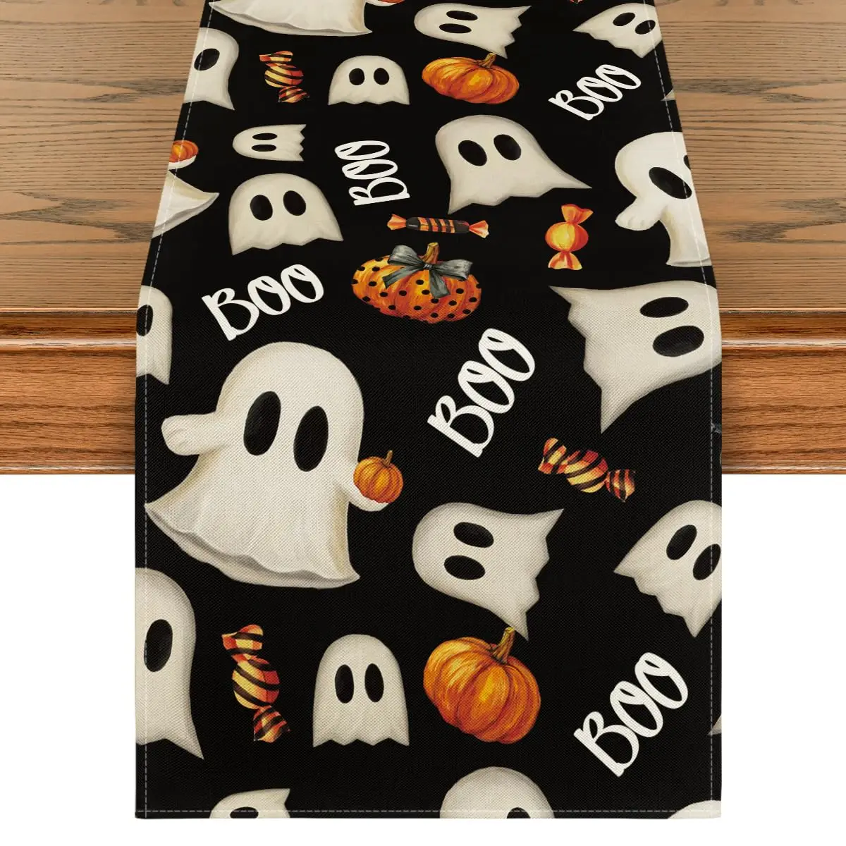 

Ghost Pumpkin Candy Halloween Table Runner,Seasonal Fall Kitchen Dining Table Decoration for Home Party Decor