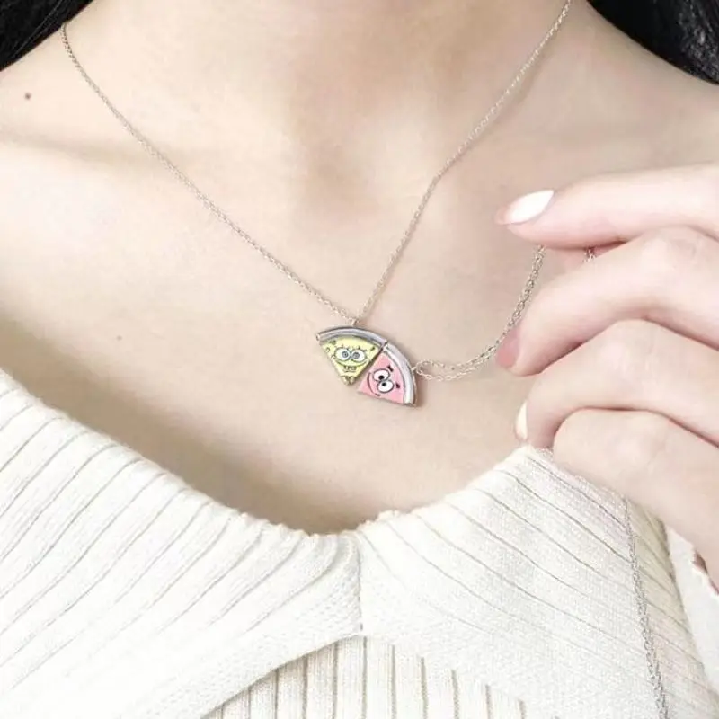 5 PCS Cute Anime SpongeBob SquarePant Patrick Pizza Magnetic Suction Necklace High Beauty Couple Best Friend Gift Choker Jewelry