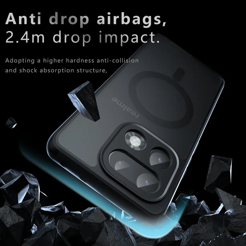 

Для Realme 16 Pro Plus, 16 Pro: Магнитный чехол ELVEV с защитой от падений, жесткий ПК, матовый, приятный на ощупь, с эффектом присасывания