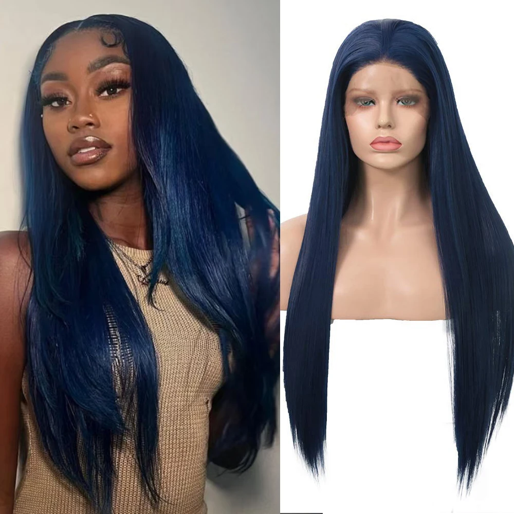 

Dark Blue Color Straight Wig Synthetic Hair Silk Natural Straight Blue Wig for Women Cosplay Use Fashion Blue Hair