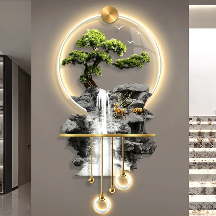 

Welcome pine, light luxury, high mountain flowing water entrance, three-dimensional LED lighting hanging painting, corridor