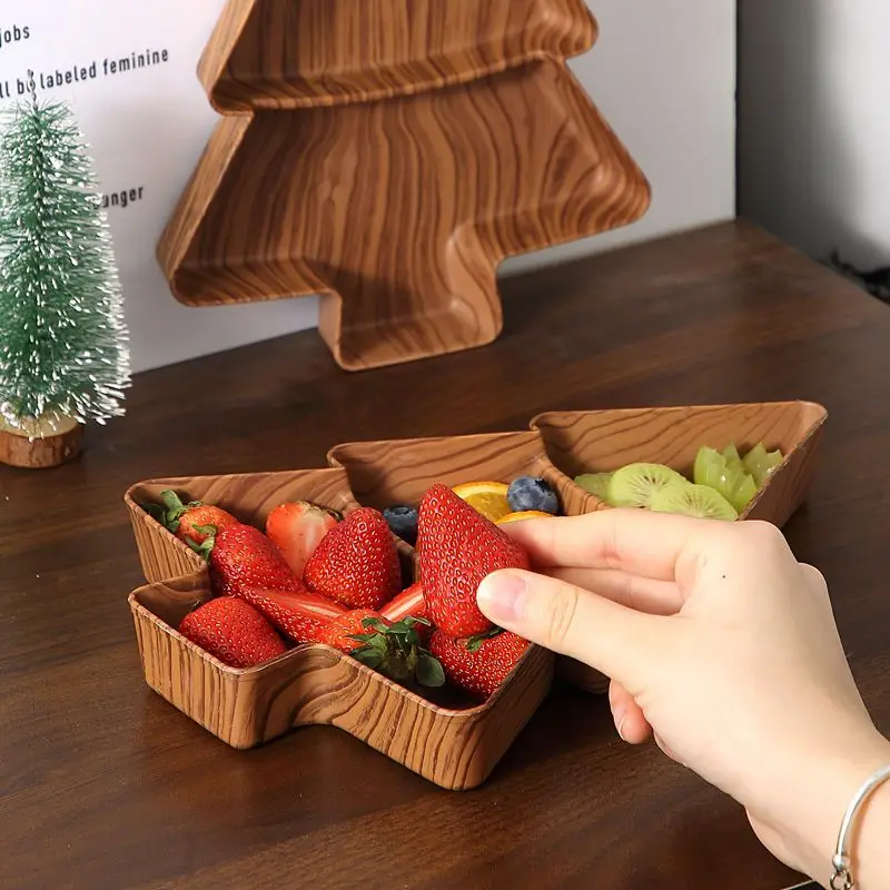 صينية الوجبات الخفيفة لشجرة عيد الميلاد الخشبية - طبق تقديم طبيعي لحفلات العطلات، احتفالي للمكسرات والحلوى والمقبلات #3