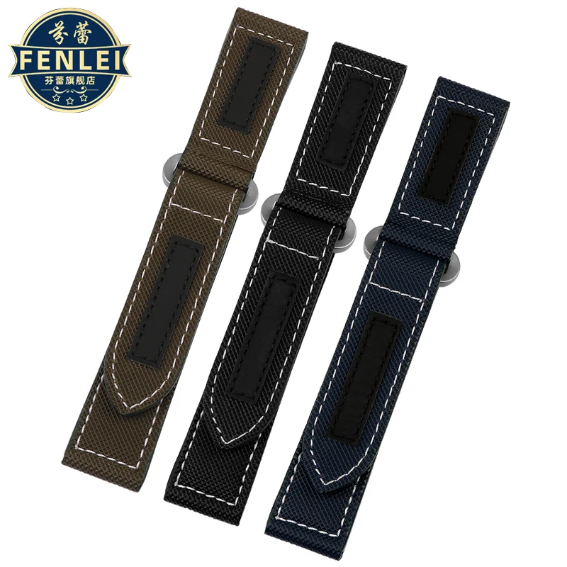 سوار ساعة نايلون منقوش للرجال ، حزام قماش ، 24 ، سوار أزرق ، بانيراي لومينو PA441 ، جودة عالية ، ألياف كربون