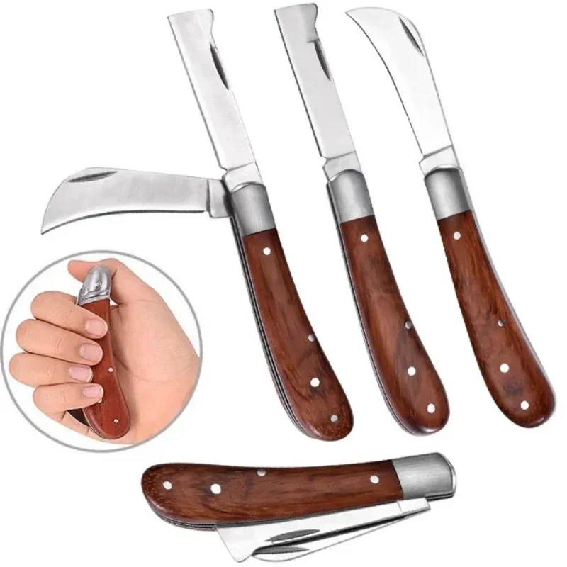 Garden Grafting Knife Stainless Steel Mushroom Electrician Folding Pocket Knife EDC Hand Tools Wooden Handle Camping Gadgets